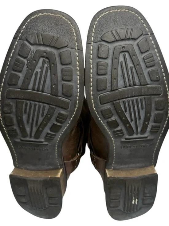 John Varvatos Men’s Size 9.5 Brown Rugged Leather Harness Pull On Biker Boots - Picture 9 of 11